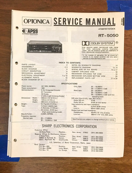 Sharp RT-5050 Cassette Tape Recorder Service Manual *Original*