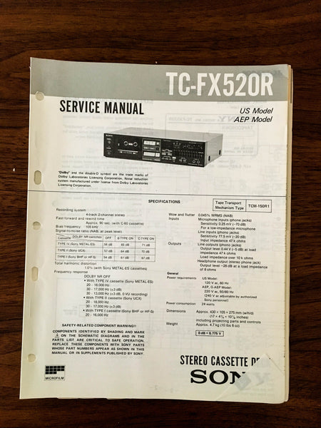 Sony TC-FX520R Cassette Service Manual *Original*