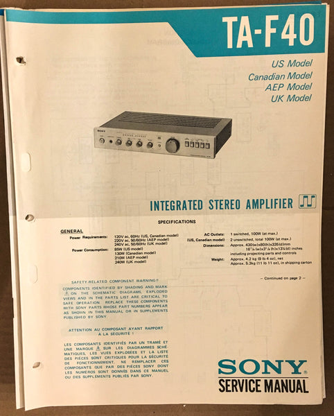 Sony TA-F40 Stereo Amplifier Service Manual *Original*