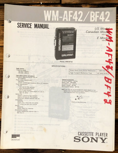 Sony WM-AF42 WM-BF42   Service Manual *Original*