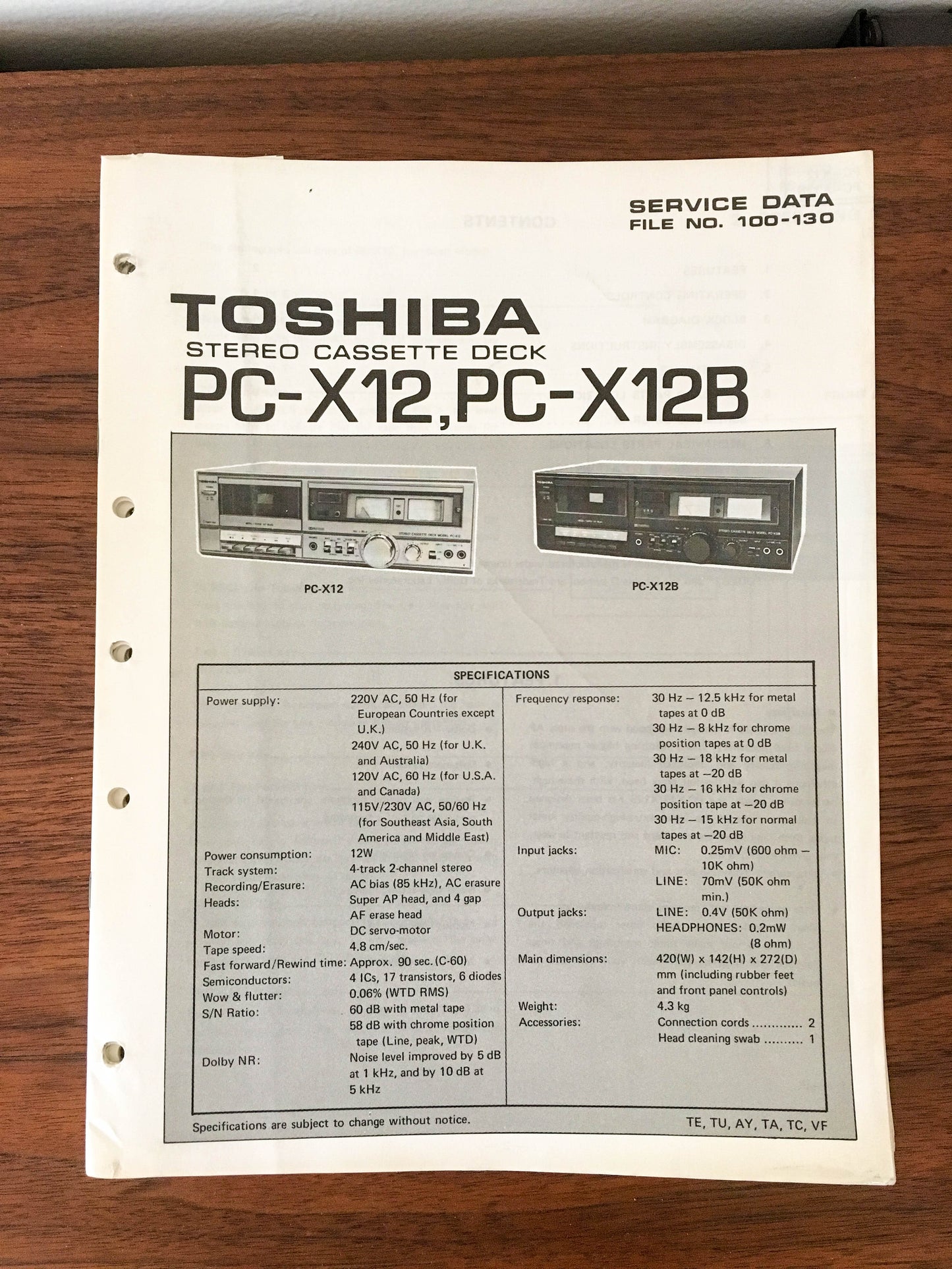 Toshiba PC-X12 PC-X12B Cassette Deck Service Manual *Original*