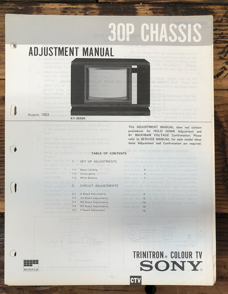 Sony 30P Chassis KV-2649R TV  Adjustment Manual *Original*