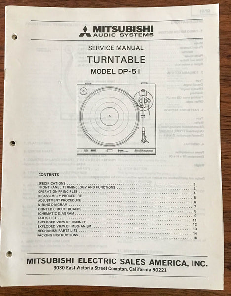 Mitsubishi DP-51 Record Player / Turntable Service Manual *Original* #2