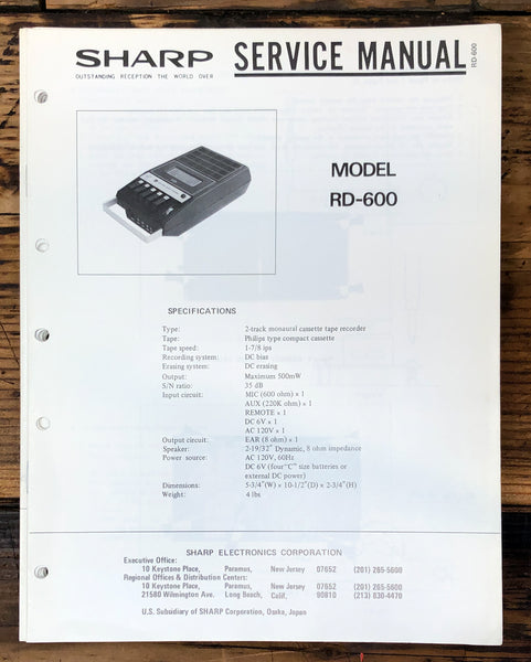 Sharp RD-600 Cassette Service Manual *Original*