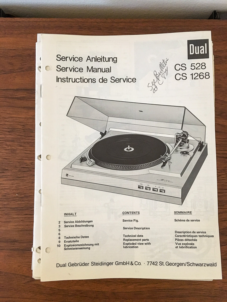 Dual CS 528 CS 1268 Turntable / Record Player Service Manual *Original*