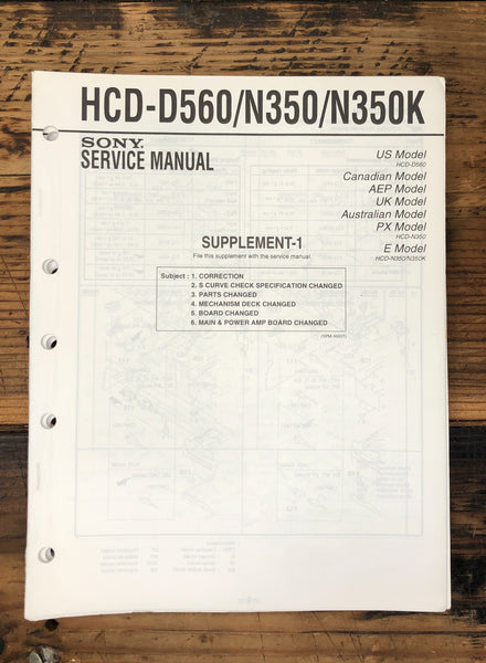 Sony HCD-D560 HCD-N350 HCD-N350K Stereo Supp. Service Manual *Original*