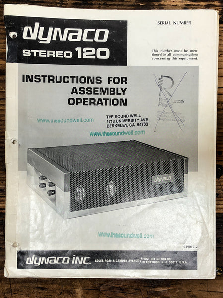 Dynaco Stereo 120 ST-120 Amplifier Assembly & Owners Manual  *Original*