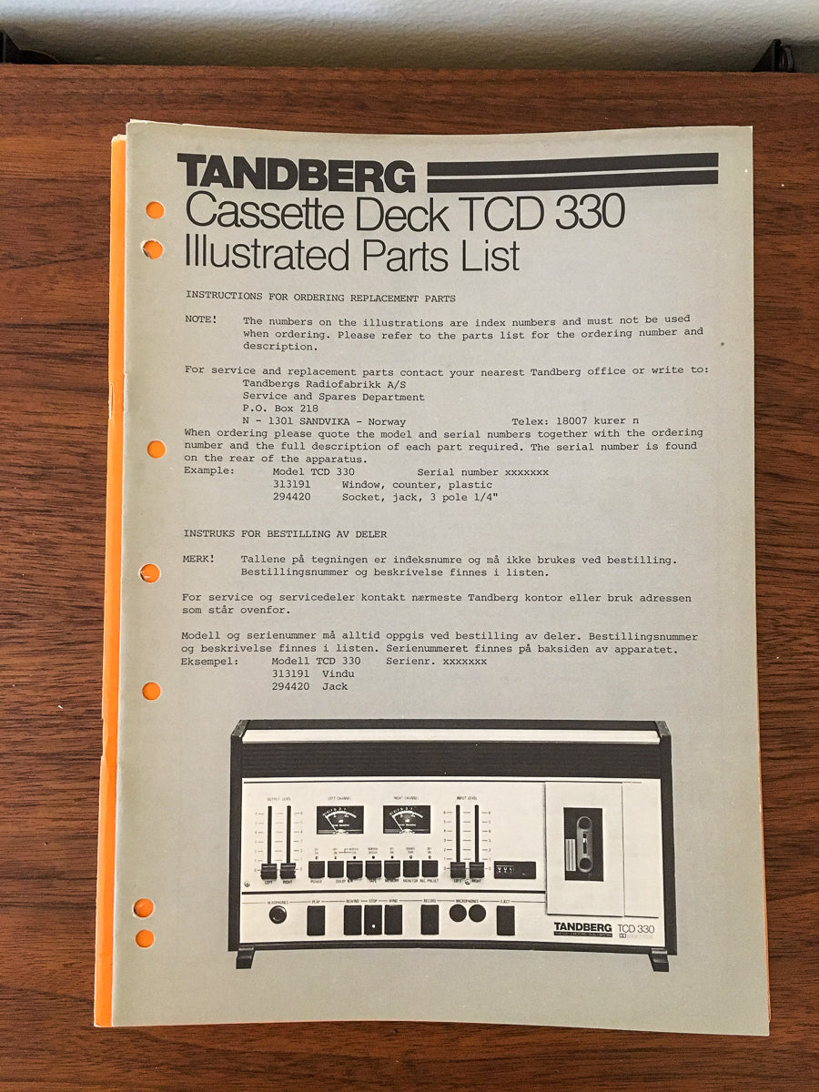Tandberg TCD 330 Cassette Illustrated Parts List *Original*