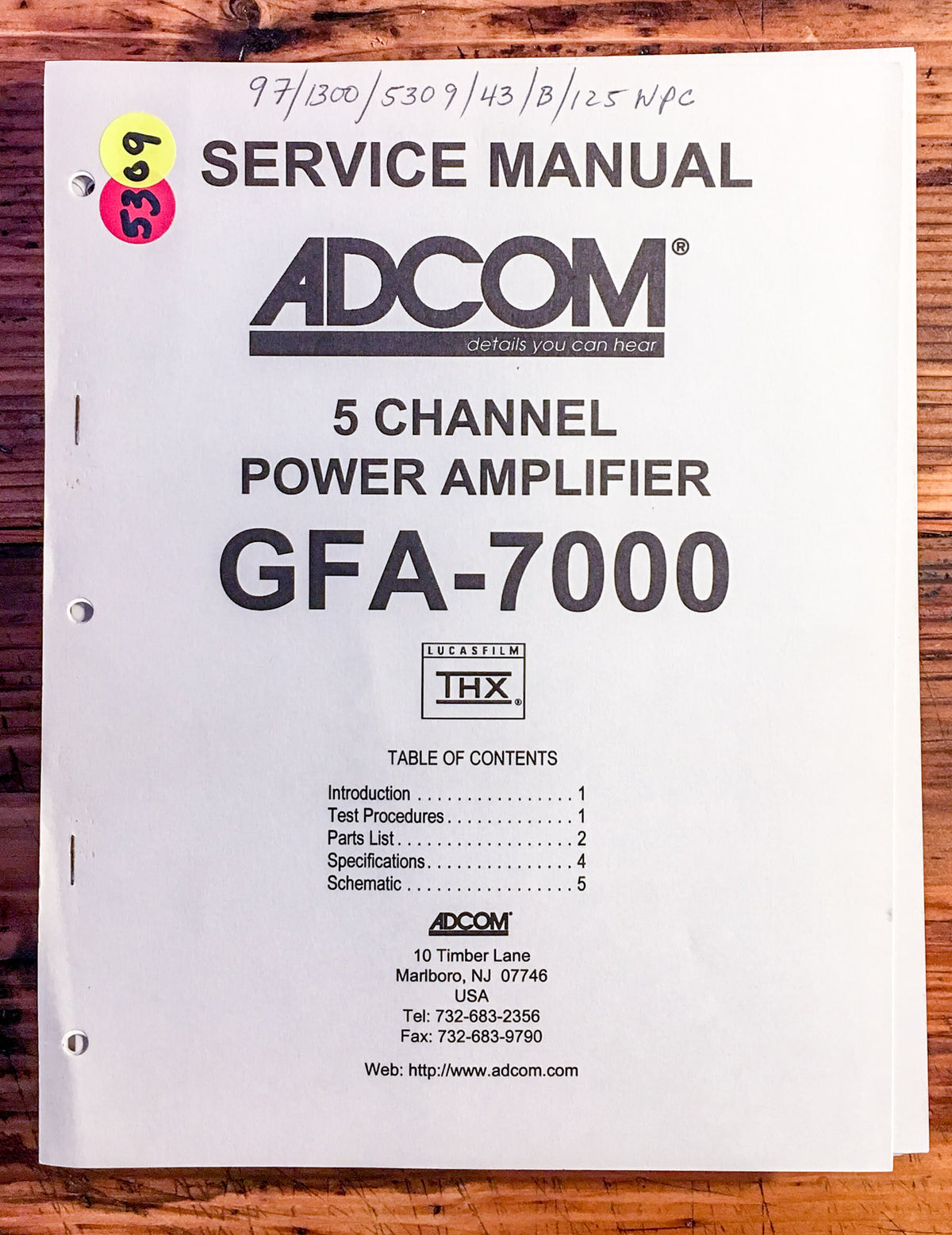 Adcom GFA-7000 Amplifier  Service Manual *Original*
