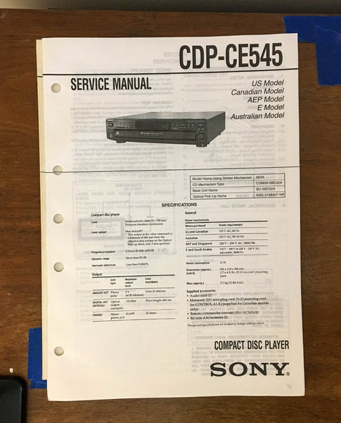 Sony CDP-CE545 CD Player Service Manual *Original*