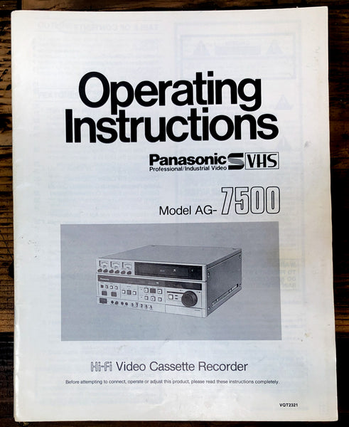 Panasonic AG-7500 VHS Owner / User Manual *Original* #2