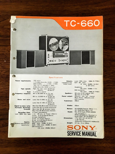 Sony TC-660 Reel to Reel Service Manual *Original*