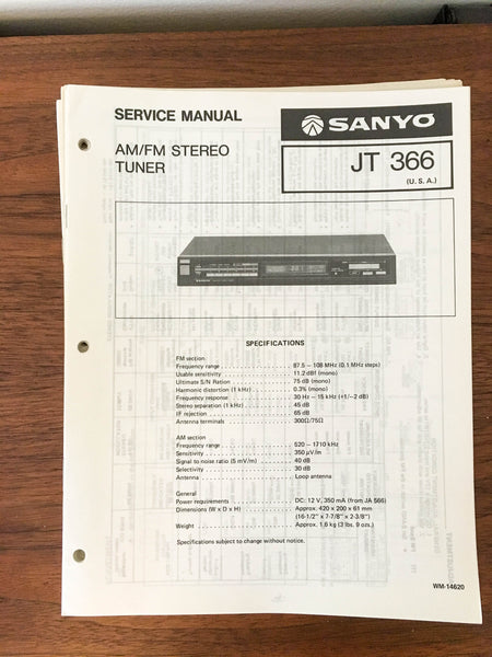 Sanyo JT 366 Tuner Service Manual *Original*