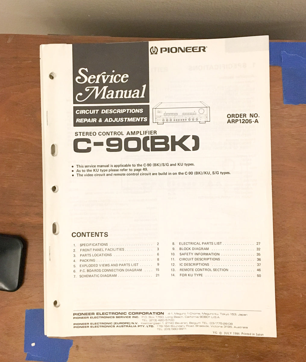 Pioneer C-90 Control Amplifier Service Manual *Original*