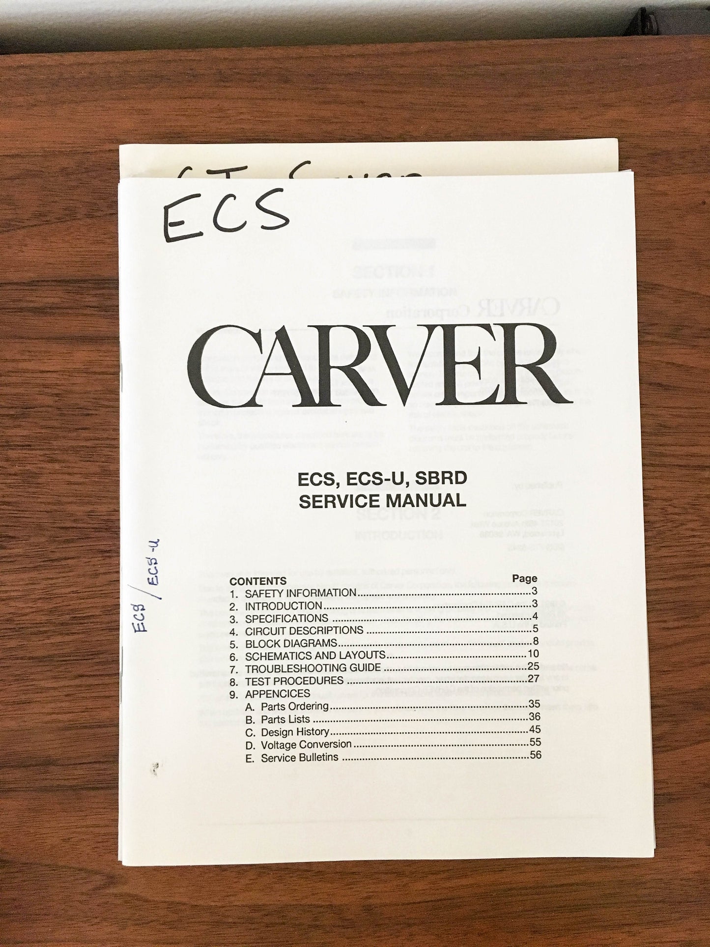Carver ECS ECS-U SBRD Speaker Control Service Manual *Original*