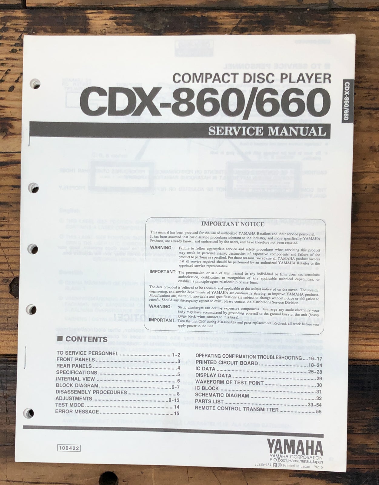 Yamaha CDX-660 CDX-860 CD Player Service Manual *Original*
