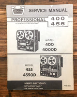 Roberts Model 400 455 4000D 455 4550D Reel to Reel  Service Manual *Original*