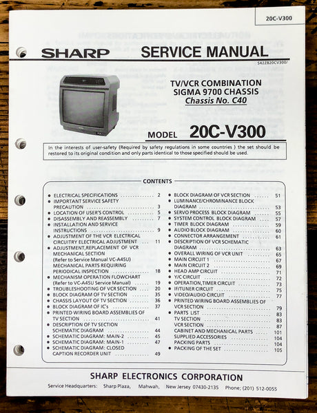 Sharp 20C-V300 TV / Television Service Manual *Original*