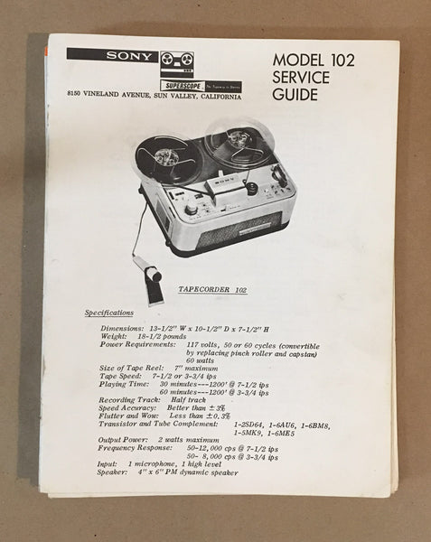 Sony TC-102 Tape Recorder Service Manual *Original* #1