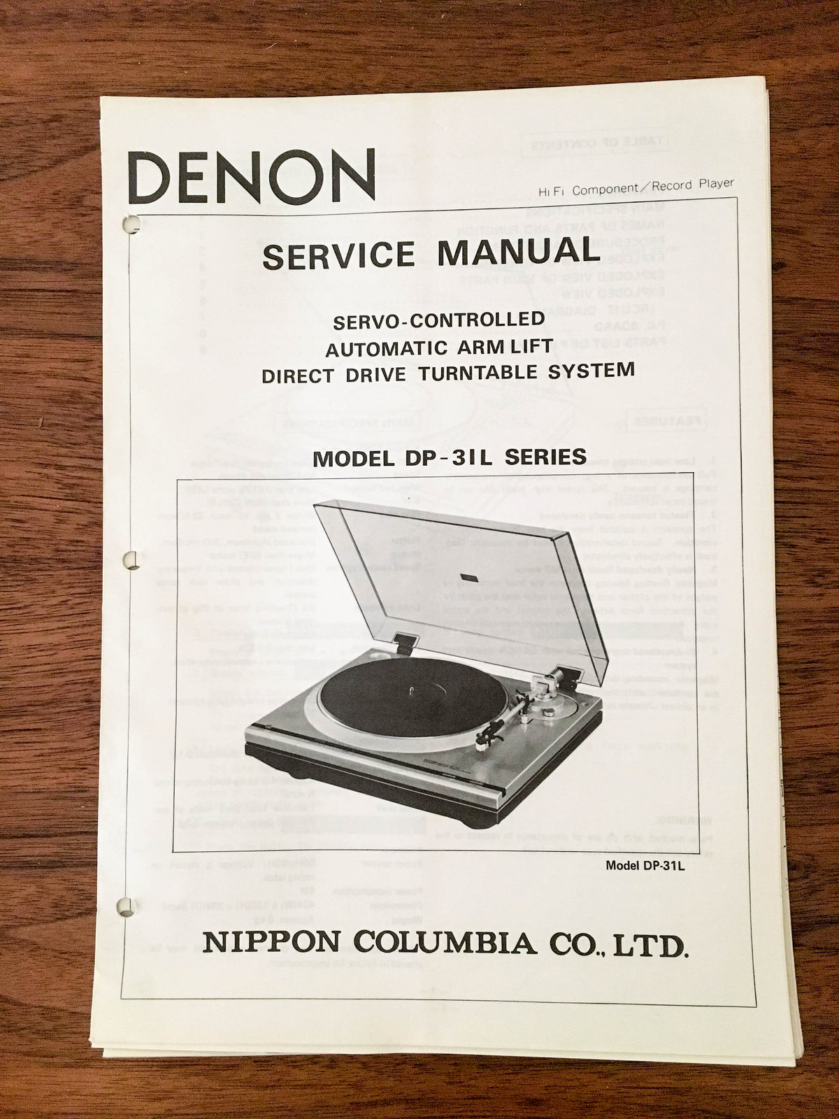 Denon DP-31L Turntable / Record Player Service Manual *Original*