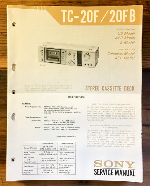 Sony TC-20F TC-20FB  Service Manual *Original*