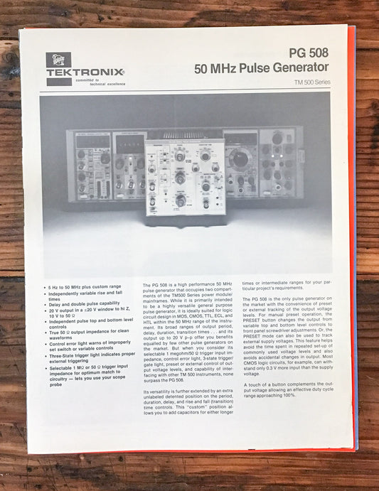 Tekronix PG 508 Pulse Generator 2 pg. Dealer Brochure *Original*