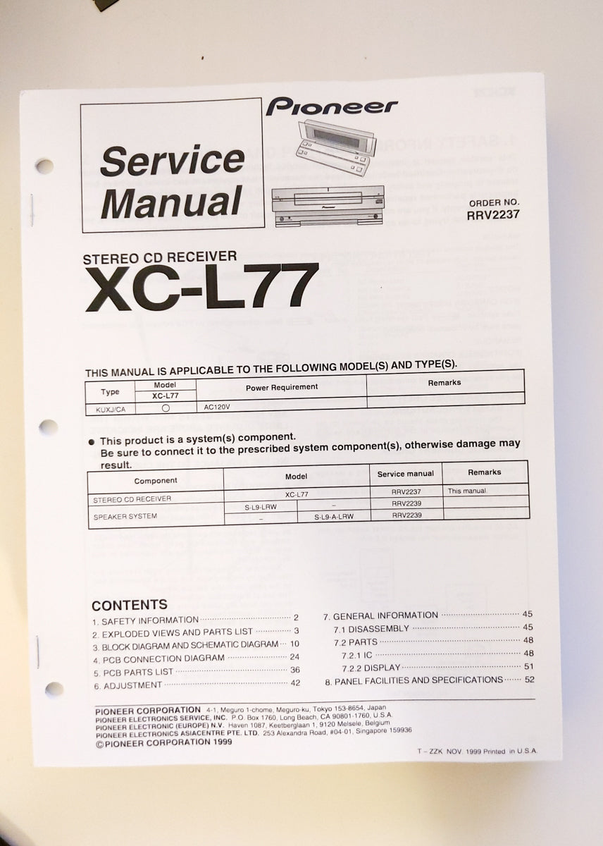 Pioneer XC-L77 Stereo System Service Manual *Original*