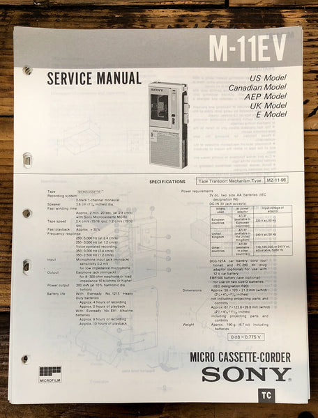 Sony M-11EV Micro Cassette  Service Manual *Original*