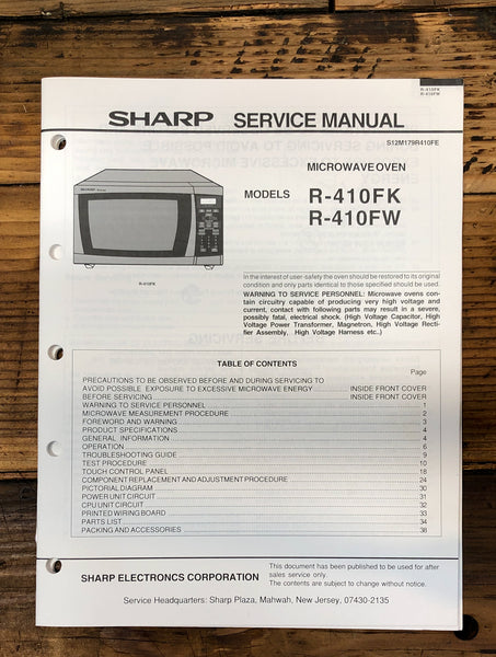 Sharp R-410FK -410FW Microwave  Service Manual *Original*