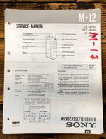 Sony M-12 Micro Cassette  Service Manual *Original*