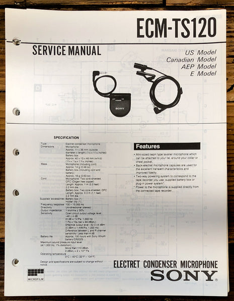 Sony ECM-TS120 Microphone  Service Manual *Original*