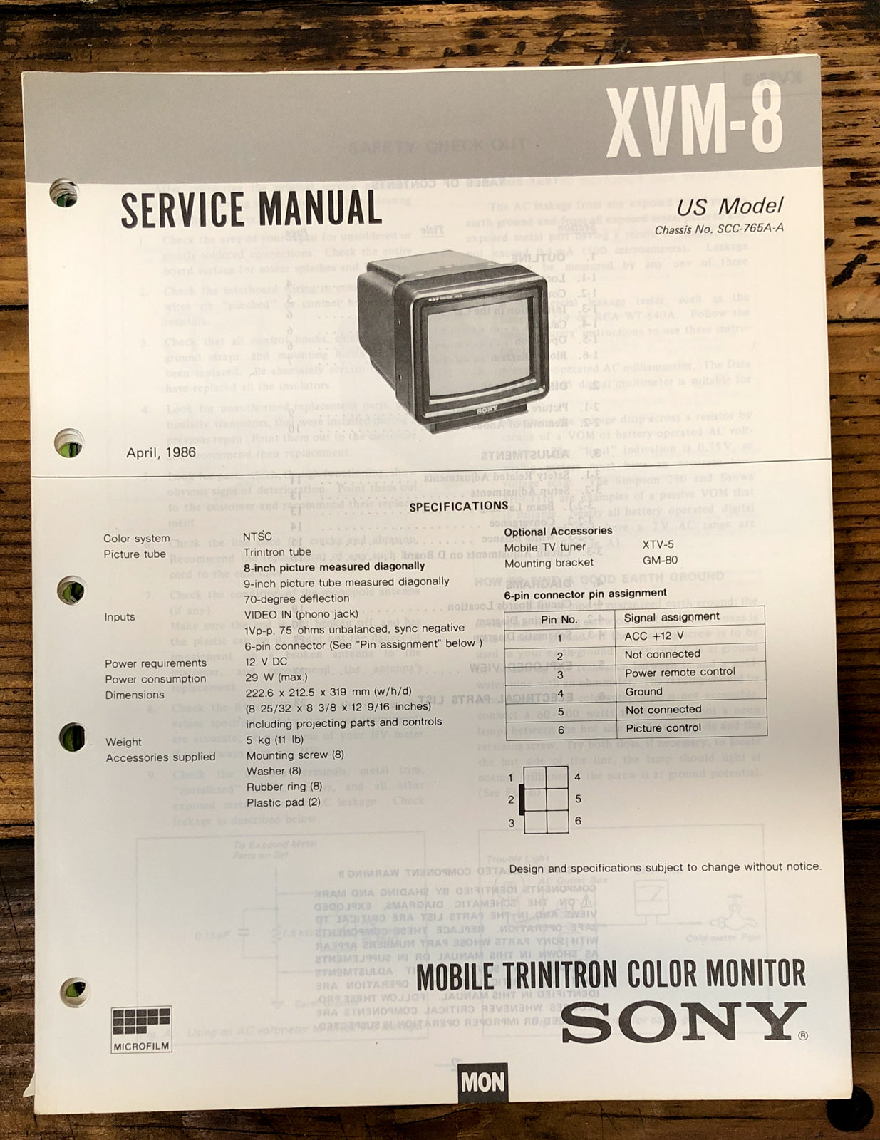 Sony XVM-8 Monitor  Service Manual *Original*