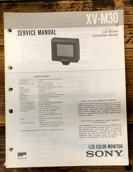 Sony XV-M30 Monitor  Service Manual *Original*