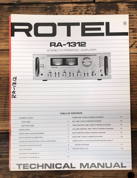 Rotel RA-1312 Integrated Amplifier  Service Manual *Original*