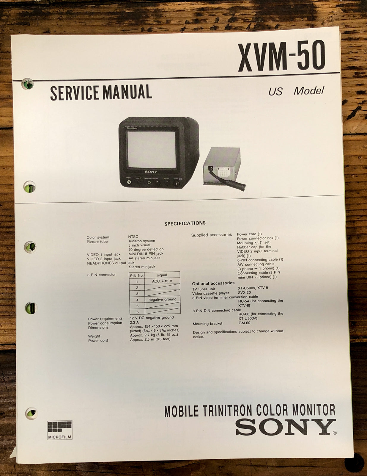Sony XVM-50 Monitor  Service Manual *Original*