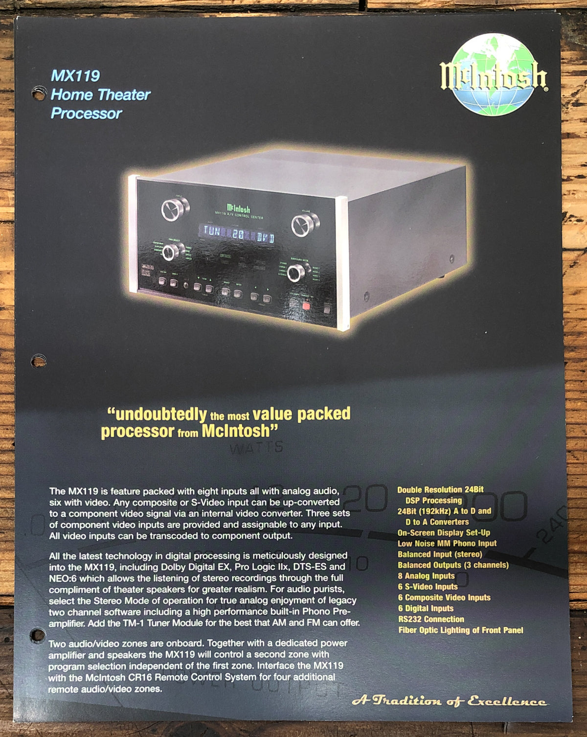 McIntosh MX119 Preamp / Preamplifier  Dealer Spec Sheet *Original*