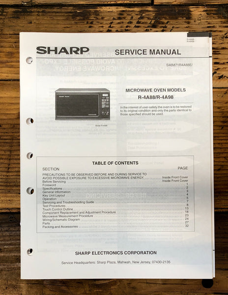 Sharp R-4A88 -4A98 Microwave  Service Manual *Original*