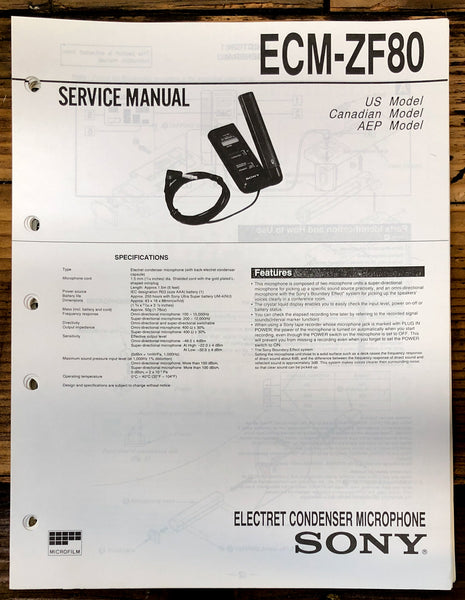 Sony ECM-ZF80 Microphone  Service Manual *Original*