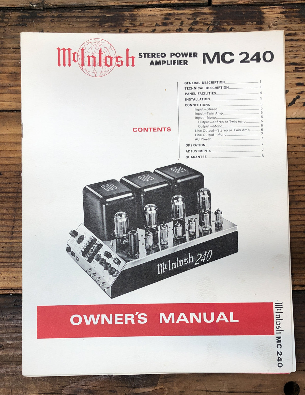 McIntosh MC-240 MC 240 Tube Amplifier  Owner / User Manual *Original*