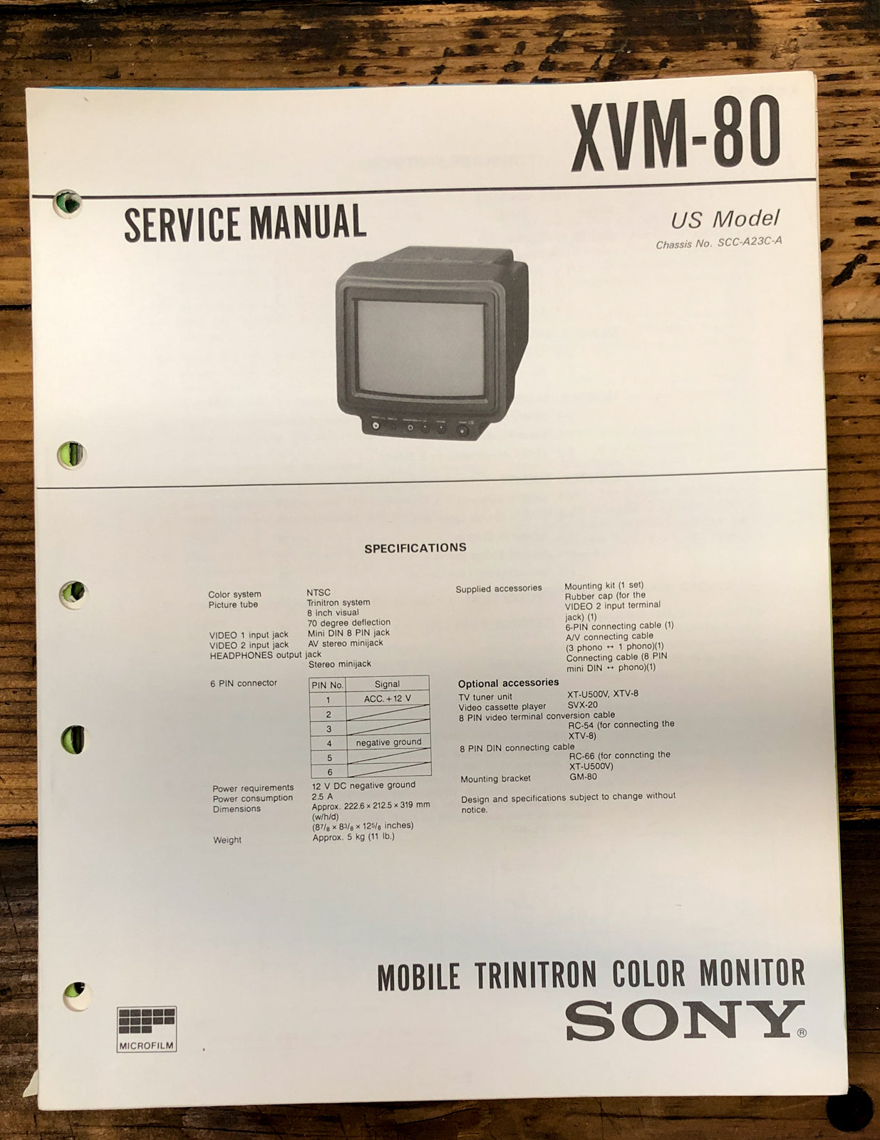 Sony XVM-80 Monitor  Service Manual *Original*