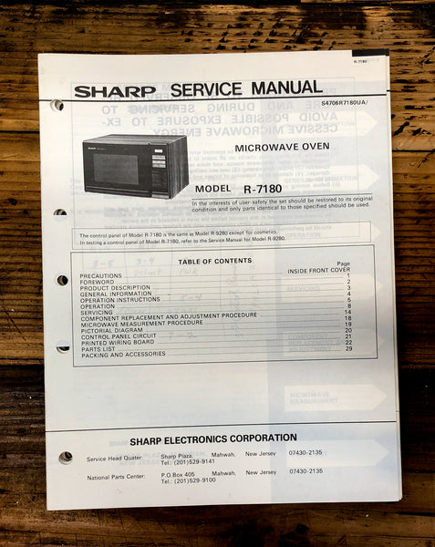 Sharp R-7180 Microwave  Service Manual *Original*