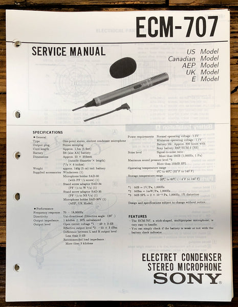 Sony ECM-707 Microphone  Service Manual *Original*