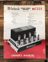 McIntosh MC-225 Tube Amplifier  Owner / User Manual *Original* #2