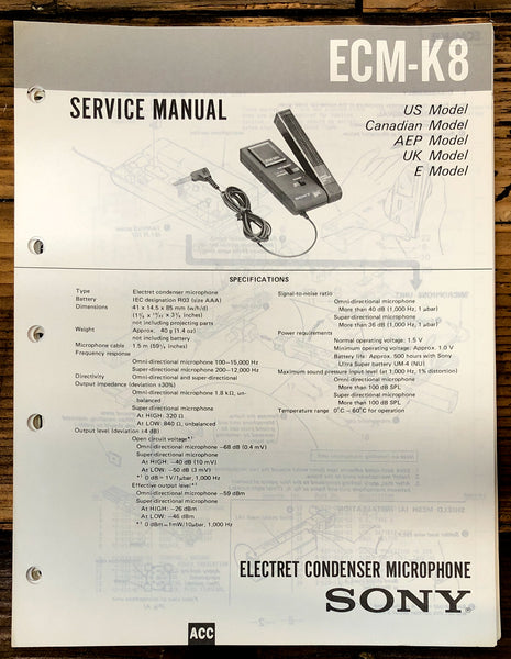 Sony ECM-K8 Microphone  Service Manual *Original*