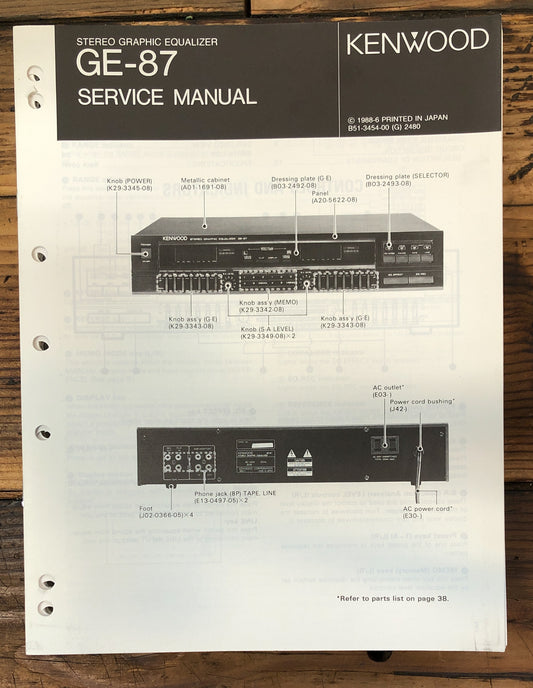 Kenwood GE-87 Graphic Equalizer  Service Manual *Original*