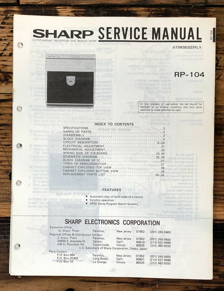 Sharp RP-104 Record Player / Turntable Service Manual *Original*