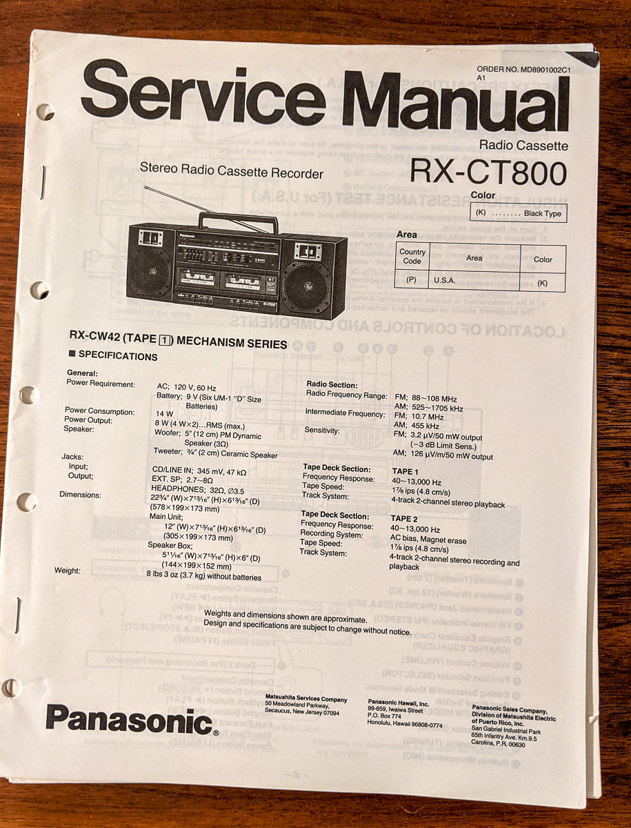 Panasonic RX-CT800 Radio Cassette Service Manual *Original*