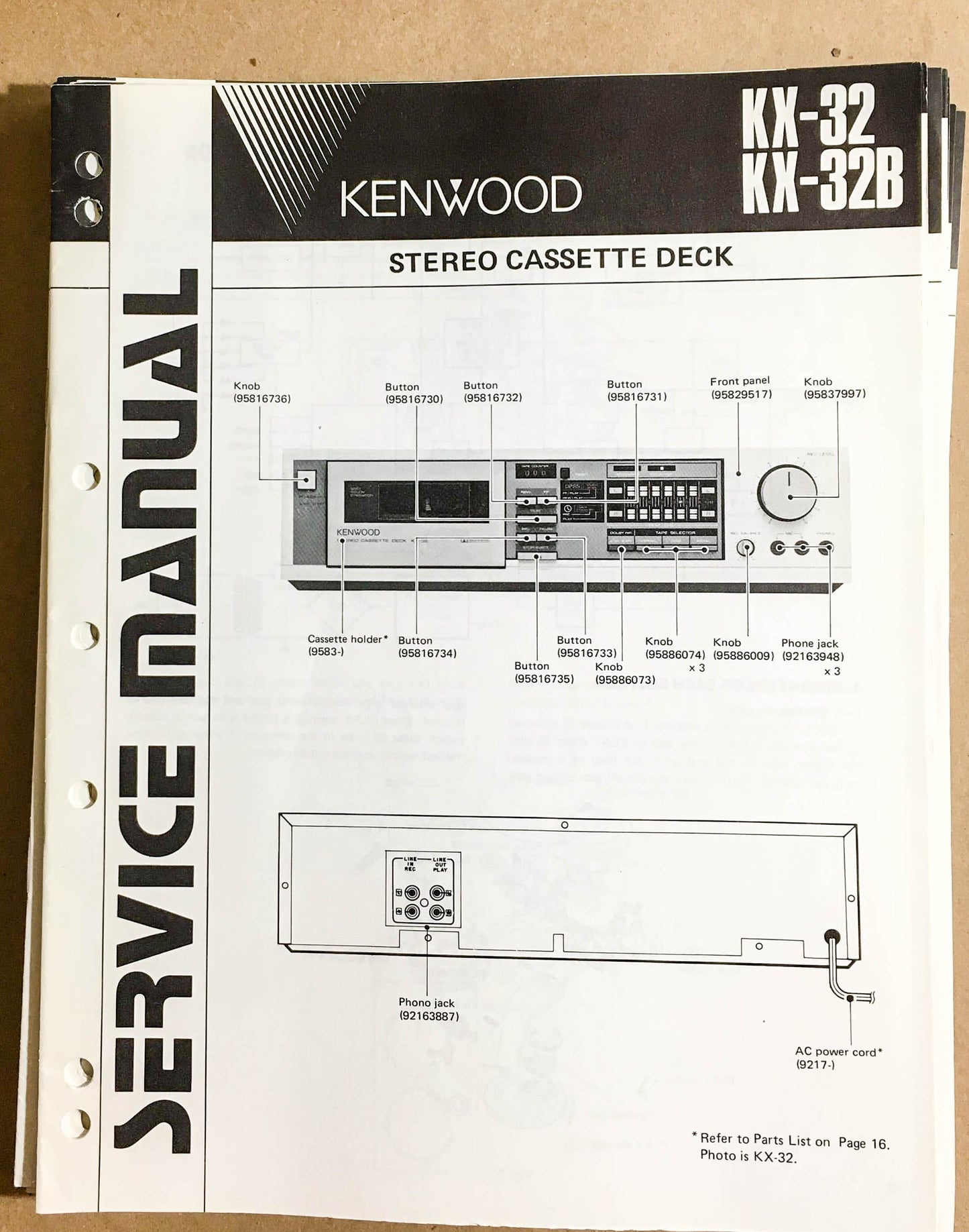 Kenwood KX-32 KX-32B Cassette Tape Deck  Service Manual *Original*
