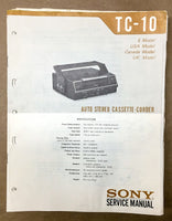 Sony TC-10 Cassette Tape Player Service Manual *Original*