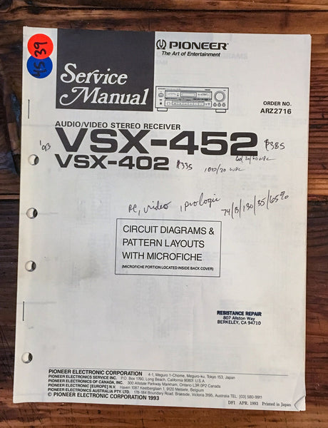 Pioneer VSX-452 VSX-402 Receiver  Service Manual *Original*